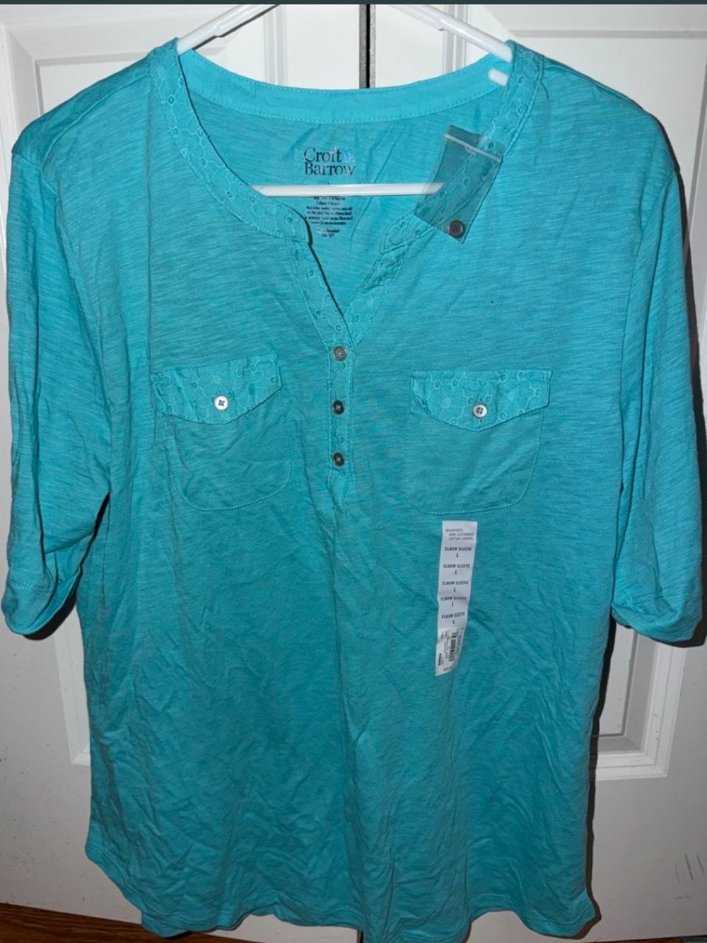 croft & barrow Teal Short-Sleeve Henley with Button Pockets